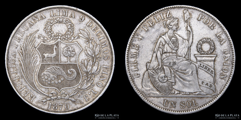 Perú. 1 Sol 1870 YJ. Plata 900; 37mm; 24.98g. KM196.3 (XF)

USD 30 - 60

Not...