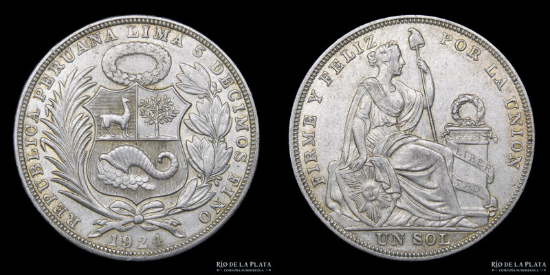 Peru. 1 Sol 1924. Plata 500; 37.0mm; 24.84g. KM218 (VF)

USD 30 - 50

Nota: ...