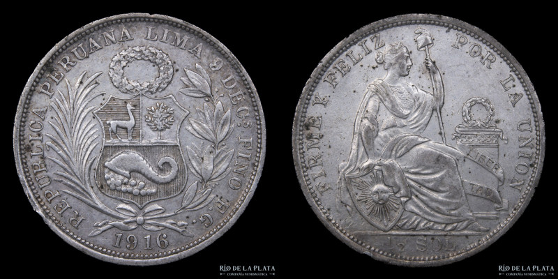 Perú. 1/2 Sol 1916. Plata 500; 30mm; 12.40g. KM203 (XF)

USD 20 - 40

Nota: ...