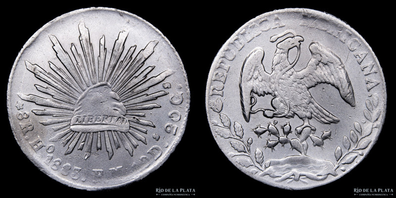 México. 8 Reales 1883 Ho FM (Hermosillo). Plata 903; 38mm; 26.36g. KM377.9 (VF)...