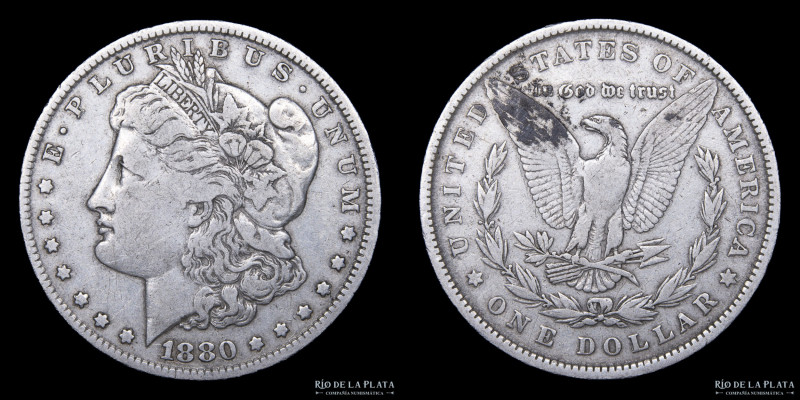 Estados Unidos. 1 Dollar "Morgan" 1880. Plata 900; 37mm; 26.26g. KM110. (VF)

...