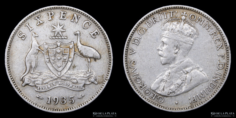 Australia. George V. 6 Pence 1935. Plata 925; 19mm; 2.81g. KM26 (VF+)

USD 15 ...