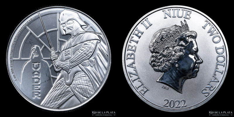 Niue. 2 Dollars 2022. Darth Vader. Onza troy. Plata 999; 41mm; 31.1g. Marquitas ...