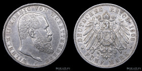 Würtemberg. Wilhem II. 5 Mark 1908 F. KM632