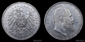 Würtemberg. Wilhem II. 5 Mark 1913 F. KM632