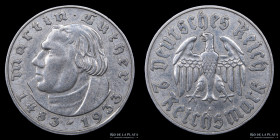 Alemania. III Reich. 2 Reichsmark 1933 A. Luther. KM79