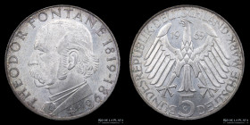 Alemania. 5 Deutsche Mark 1969 Fontane. KM125