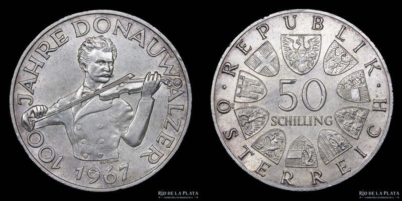 Austria. 50 Schilling 1967. Blue Danube Waltz. Conmemorativa. Plata 900; 33.5mm;...