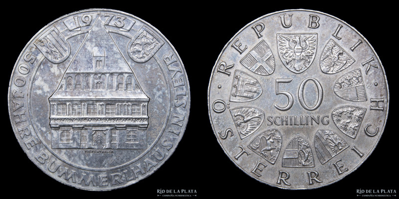 Austria. 50 Schilling 1973. Blummerl House. Plata 900; 33.5mm; 19.87g. KM2916 (X...