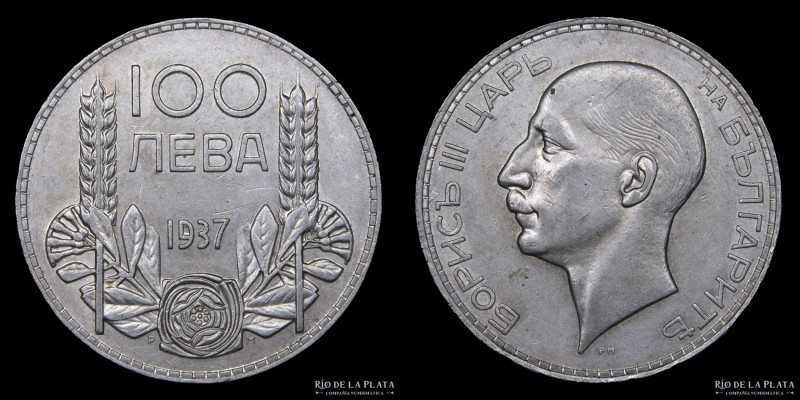 Bulgaria. 100 Leva 1937. Plata 500; 34mm; 20.05g. KM45 (XF) Raya sobre fecha

...