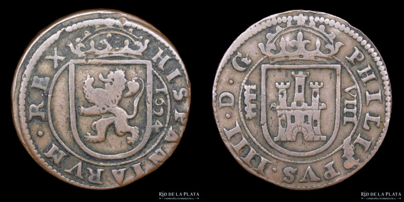 España. Felipe IV (1621-1665) 8 Maravedis 1624. Ceca de Segovia. Cobre; 27.0mm; ...