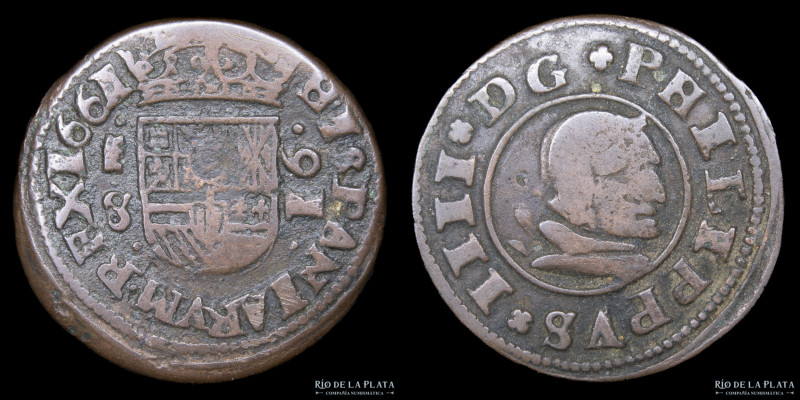 España. Felipe IV (1621-1665) 16 Maravedis 1661 S. Ceca de Segovia. Cobre; 24.2m...