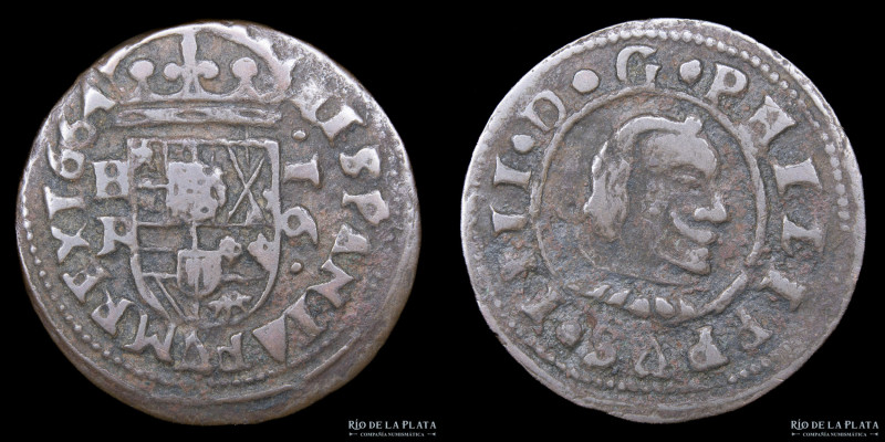 España. Felipe IV (1621-1665) 16 Maravedis 1664 BR. Ceca de Segovia. Cobre; 25.5...