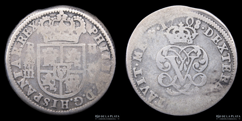 España. Felipe V (1700-1724) 2 Reales 1708 Y. Ceca de Segovia. Plata 833; 26.0mm...