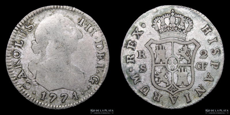 España. Carlos III (1759-1788) 2 Reales 1774/1 CF. Sevilla Plata 813; 26.5mm; 5....