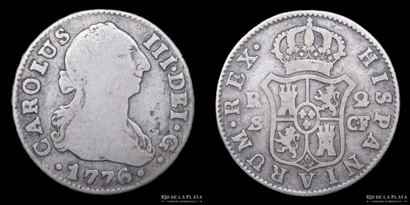 España. Carlos III (1759-1788) 2 Reales 1776 CF. Sevilla Plata 813; 26.5mm; 5.56...