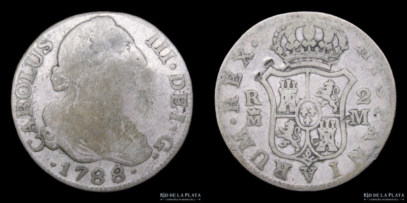 España. Carlos III (1759-1788) 2 Reales 1788 M. Madrid. Plata 813; 26.5mm; 5.77g...