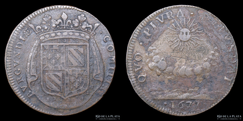 Francia. Burgundy. 1677. Jeton. Esfuerzos Financieros Estatales. Cobre; 29mm; 7....