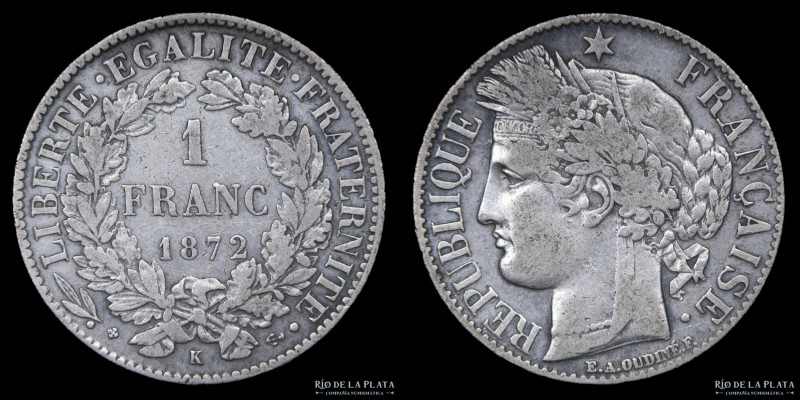 Francia. 1 Franc 1872 R. Plata 835; 23.0mm; 4.94g. KM822.1 (XF)

USD 10 - 20
...