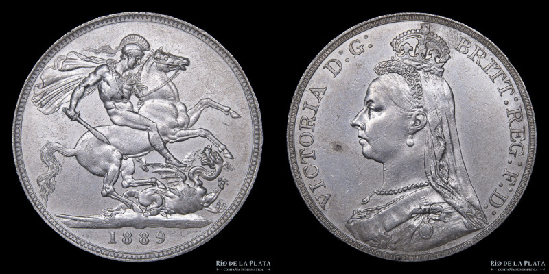 Gran Bretaña. Victoria (1837-1901) 1 Crown 1889. Plata 925; 38.61mm; 28.19g. KM7...