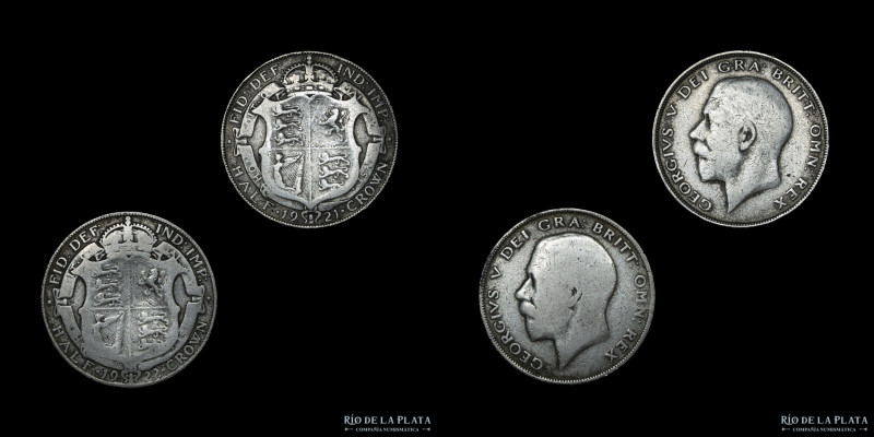 Gran Bretaña. Lote x 2. George V. Half Crown. Plata 500; 32.3mm; 27.43g (total)....