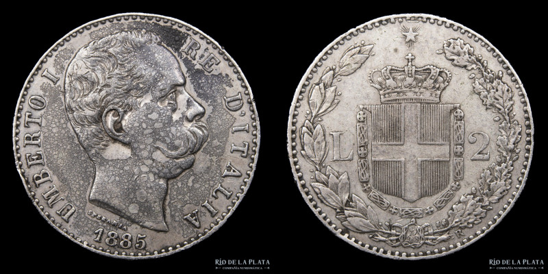 Italia (Reino) Umberto I (1878-1900) 2 Lire 1885 R. Roma mint. Plata 900; 27.0mm...