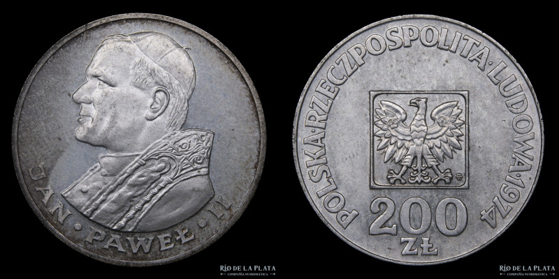 Polonia. 200 Zlotys 1974. 30 Aniversario de la República Popular de Polonia. Pla...