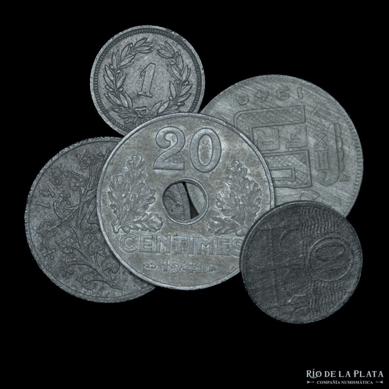 Europa. Lote x5. Zinc. 1940-1946. Distintos paises y denominaciones. Increíbles ...