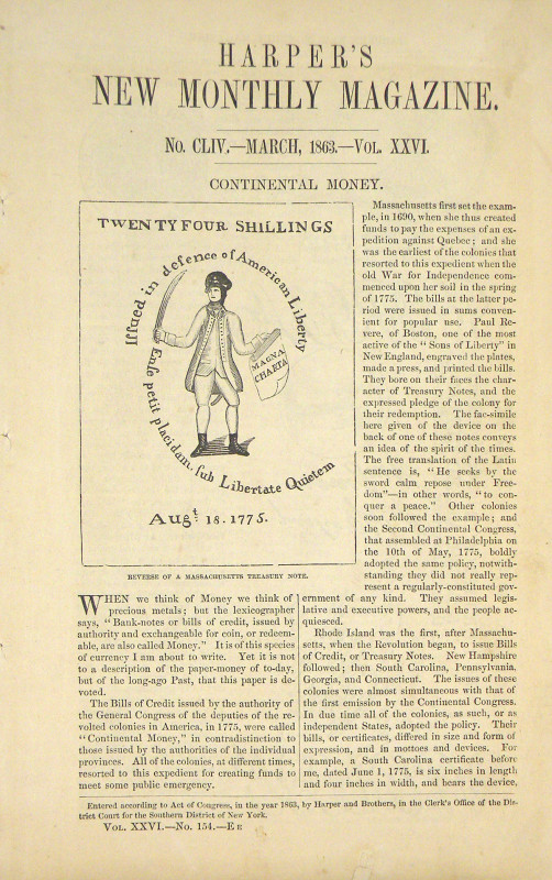 “Antiquarian.” A REVIEW OF THE ARTICLE ON CONTINENTAL MONEY, IN HARPER’S MAGAZIN...