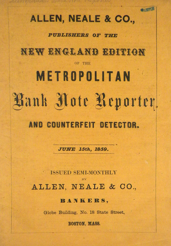 Sewell, Ferris & Co. METROPOLITAN BANK NOTE REPORTER AND COUNTERFEIT DETECTOR. V...