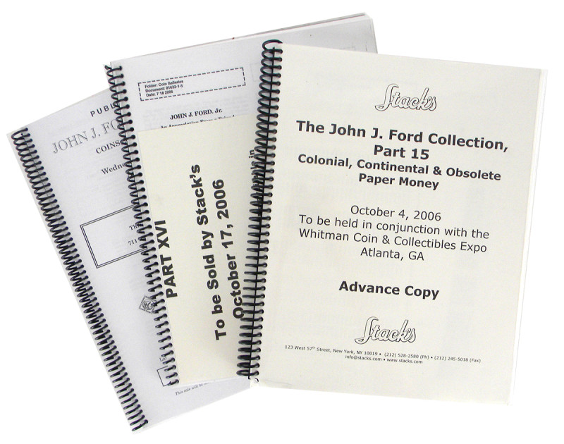 Stack’s. JOHN J. FORD, JR. COLLECTION SALE CATALOGUES. Advance proof printout co...