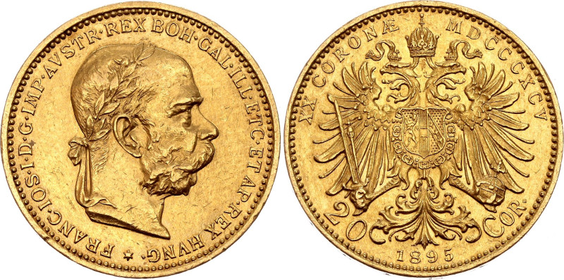 Austria 20 Corona 1895 MDCCCXCV. KM# 2806, N# 14747; Gold (.900) 6.76 g.; Franz ...