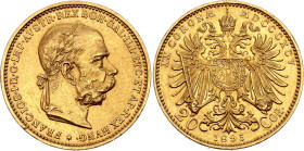 Austria 20 Corona 1895 MDCCCXCV. KM# 2806, N# 14747; Gold (.900) 6.76 g.; Franz Joseph I; Vienna Mint; AUNC