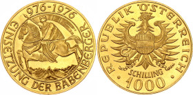 Austria 1000 Schilling 1976. KM# 2933, Fr# 909, N# 33405; Gold (.900) 13.50 g.; 1000th Anniversary of the Babenberg Dynasty; UNC with full mint luster...