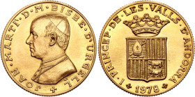 Andorra 1 Sovereign 1978. Fr# 2, N# 323417; Catalan legend; Gold (.918) 8.00 g; Joan Martí i Alanis; Mintage: 3500 pcs.; In the original package; UNC ...
