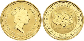 Australia 15 Dollars 1988. KM# 89, N# 98545; Gold (.999) 3.135 g.; Elizabeth II; Australian Nugget; Mintage 97276 pcs.; UNC with minor hairlines