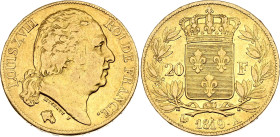 France 20 Francs 1819 A. KM# 712.1, N# 7366; Gold (.900) 6.38 g.; Louis XVIII; Paris Mint; XF