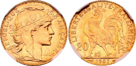 France 20 Francs 1907 NGC MS65. KM# 857, N# 2230; Gold (.900) 6.45 g.; Paris Mint.; UNC with full mint luster