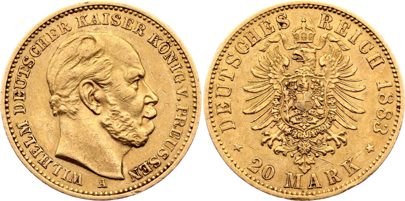 Germany - Empire Prussia 20 Mark 1883 A. KM# 505, J# 246, N# 32031; Gold (.900) ...