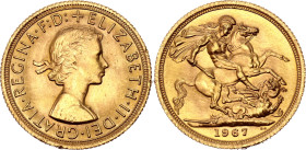 Great Britain 1 Sovereign 1967. KM# 908, N# 11461; Gold (.917) 7.99 g.; Elizabeth II; UNC with full mint luster
