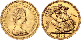 Great Britain 1 Sovereign 1974. KM# 919, N# 12812; Gold (.917) 7.98 g.; Elizabeth II; UNC with full mint luster