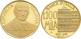 Italy 100000 Lire 1993 R. KM# 177, N# 54920; Gold (.900) 15 g., Proof; Centenary of the Bank of Italy; Mintage 21196 pcs.; With few hairlines