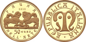 Italy 50 Euro 2012 R. KM# 351, N# 49577; Gold (.900) 16.129 g., Proof; Gothic; Mintage 1285 pcs.