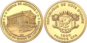 Ivory Coast 1500 Francs CFA 2006. KM# 28, N# 109196; Gold (.917) 1 g., Proof; Ancient Wonders of the World – Temple of Artemis