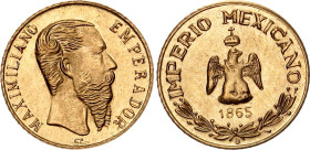 Mexico Gold Wedding Token "Emperador Maximiliano - Imperio Mexicano" 1865 B. N# 314716; Gold (.916) 0.50 g., 10 mm.; Obv: Bust of Emperor Maximilian r...