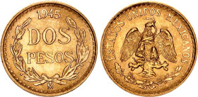 Mexico 2 Pesos 1945 Mo. KM# 461, N# 13933; Gold 1.666 g.; UNC