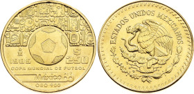 Mexico 250 Pesos 1985 Mo. KM# 500, N# 56858; Gold (.900) 8.65 g.; World Cup - Mexico 1986; Mintage 100000 pcs.; UNC