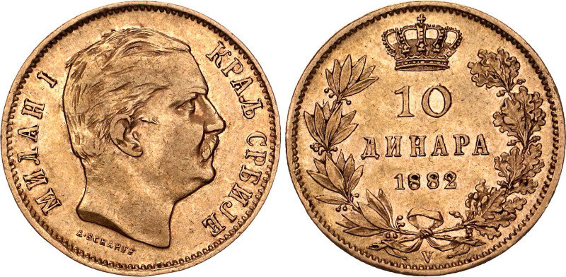 Serbia 10 Dinara 1882 V. KM# 16, N# 26699; Gold (.900) 3.20 g.; Milan I; Vienna ...