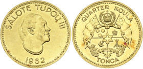Tonga 1/4 Koula 1962. KM# 1, Schön# 1, N# 29641; Gold (.917) 8.125 g.; Salote Tupou III; Mintage 6300 pcs.; UNC with mint luster