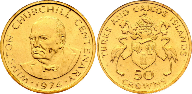 Turks & Caicos Islands 50 Crowns 1974. KM# 3, Fr# 2, N# 101294; Gold (.500) 9.00...